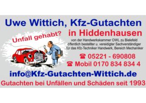 Kfz Gutachten bei Unfällen und Schäden, in Hiddenhausen seit 2006