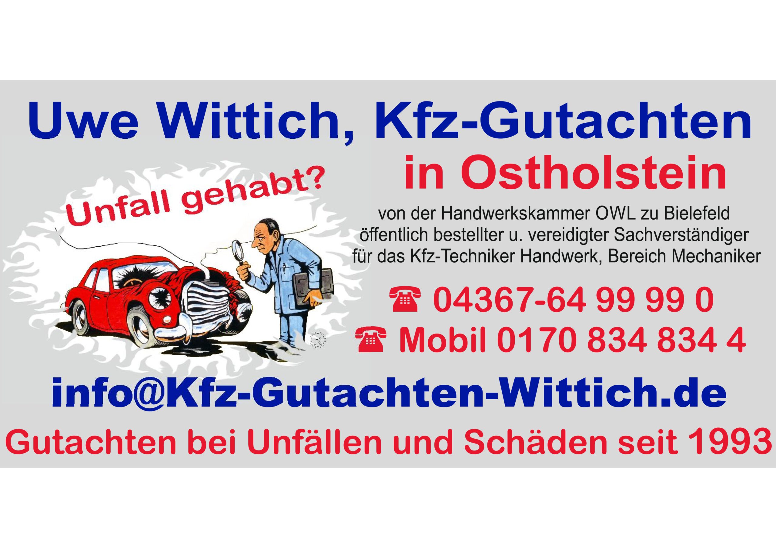 Kfz-Gutachten bei Unfällen und Schäden, in Ostholstein seit 2012